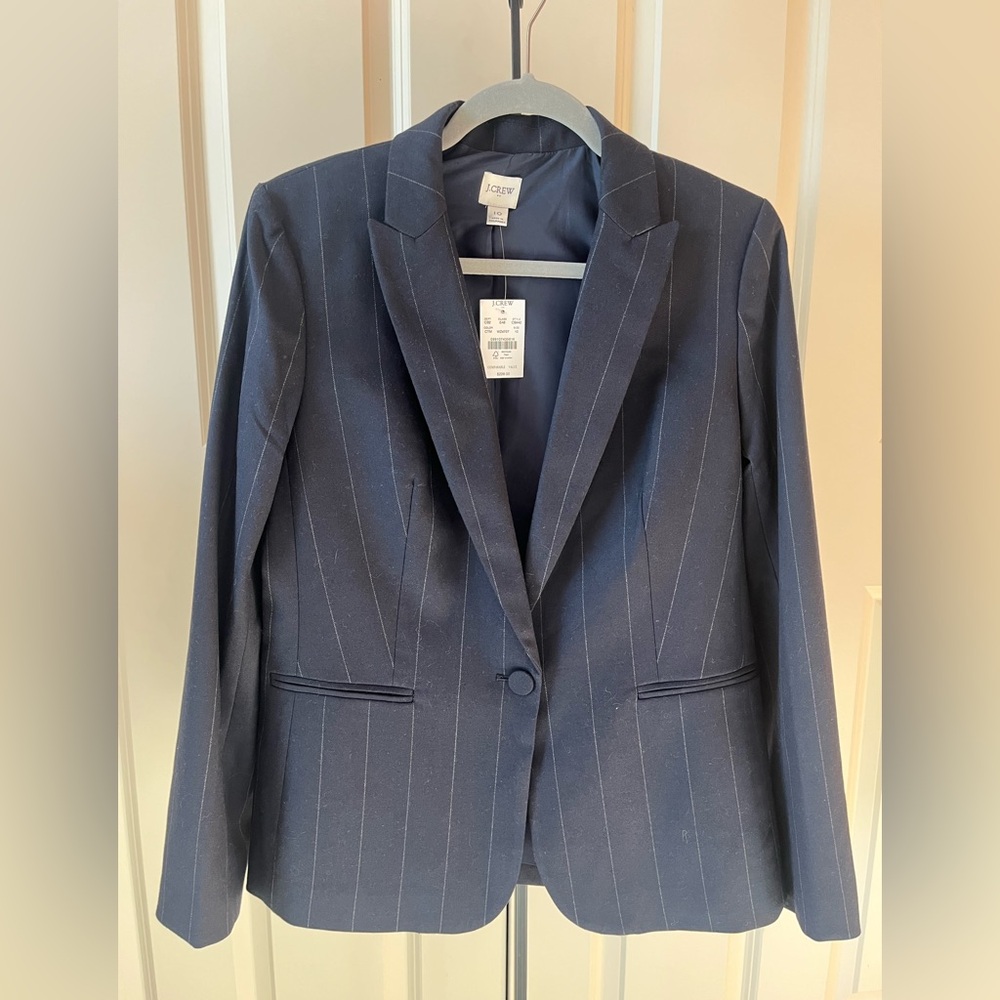 NWT J. Crew Dark Navy Pinstripe Blazer